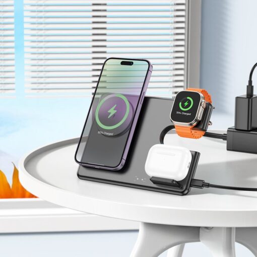 HOCO 3-in-1 induktives Ladegerät kompatibel mit Apple Watch 15W CQ1 schwarz – Bild 7