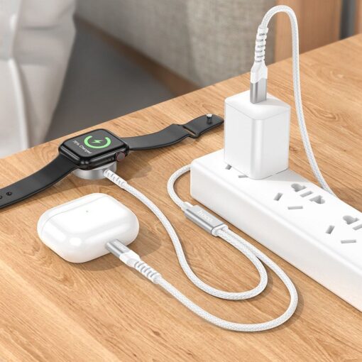 HOCO 2-in-1 Typ C induktives Ladegerät für Apple Watch + Lightning PD QC 3A Ladekabel CW54 1.2m weiß – Bild 5