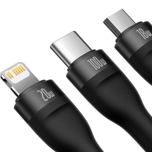 BASEUS 3-in-1 Kabel Typ C / USB A zu Micro USB / Lightning / Typ C PD QC 5A 100W CASS030101 1,2 m schwarz – Bild 4