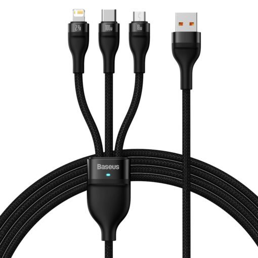 BASEUS 3in1 Flash Serie USB-C micro USB Lightning Kabel 100W CASS030001 1.2m schwarz