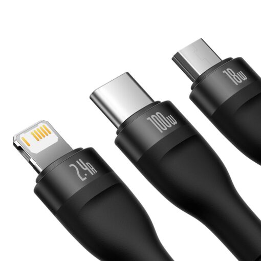 BASEUS 3in1 Flash Serie USB-C micro USB Lightning Kabel 100W CASS030001 1.2m schwarz – Bild 4