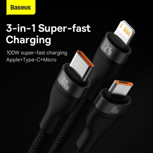 BASEUS 3in1 Flash Serie USB-C micro USB Lightning Kabel 100W CASS030001 1.2m schwarz – Bild 11