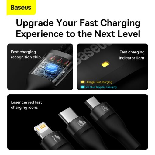 BASEUS 3in1 Flash Serie USB-C micro USB Lightning Kabel 100W CASS030001 1.2m schwarz – Bild 14