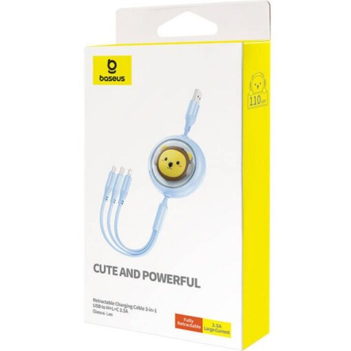 BASEUS 3-in-1 USB A zu Micro USB / Lightning / Typ C 3,5A einziehbares Kabel CB000063 1,1m blau – Bild 9