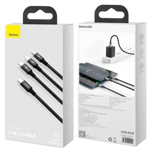 BASEUS 3-in-1 Kabel Typ C zu Micro USB / Lightning / Typ C 20W CAMLT-SC01 1,5 m schwarz – Bild 12