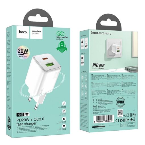 HOCO USB A + Typ C PD QC 3A 20W Netz-Ladegerät N41 weiß – Bild 6