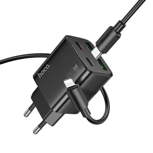 HOCO Netz-Ladegerät 2 x Typ C + 2 x USB A + Typ C auf Lightning Kabel PD QC3.0 3A 20W N55 schwarz – Bild 4
