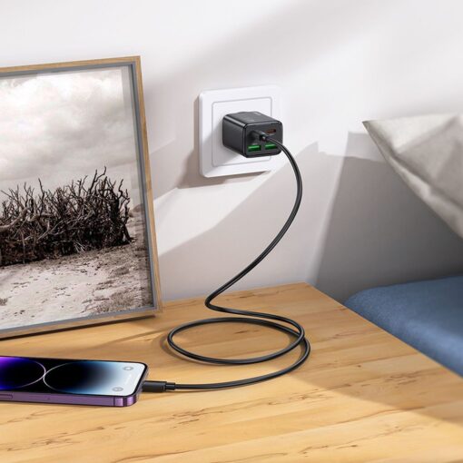 HOCO Netz-Ladegerät 2 x Typ C + 2 x USB A + Typ C auf Lightning Kabel PD QC3.0 3A 20W N55 schwarz – Bild 5