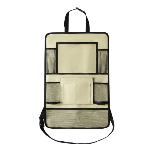 Car organizer for front seats with compartments beige