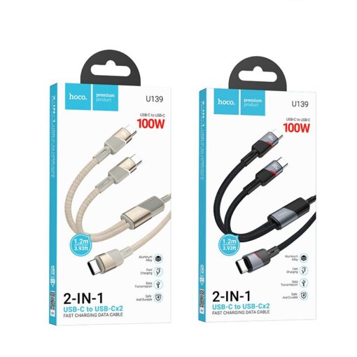 Cable 2in1 USB C to USB C / USB C Hoco 5A 100W 1,2 m U139 black – Bild 7