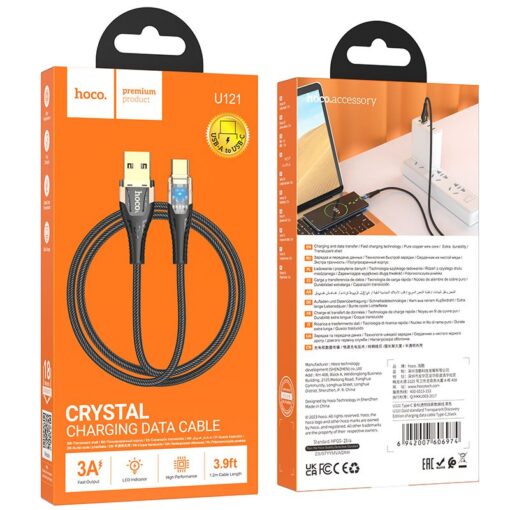 Cable USB A to USB C Hoco 2,4A 1,2 m U121 black transparent – Bild 11
