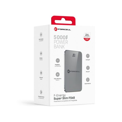 FORCELL F-ENERGY F5K8 Super Slim powerbank compatible with MagSafe PD3.0 QC4.0 15W 5000 mAh grey – Bild 12