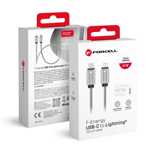 FORCELL Kabel Typ C zu iPhone Lightning 8-polig PD 27W Metall C238 1m silber
