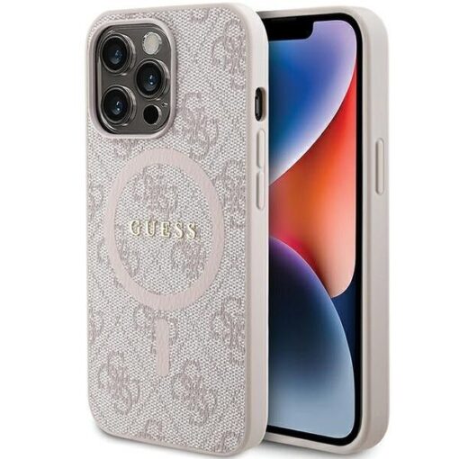 Echtes GUESS Case GUHMP13XG4GFRP für iPhone 13 Pro Max (Kompatibel mit Magsafe / 4G Ring classic logo / rosa)