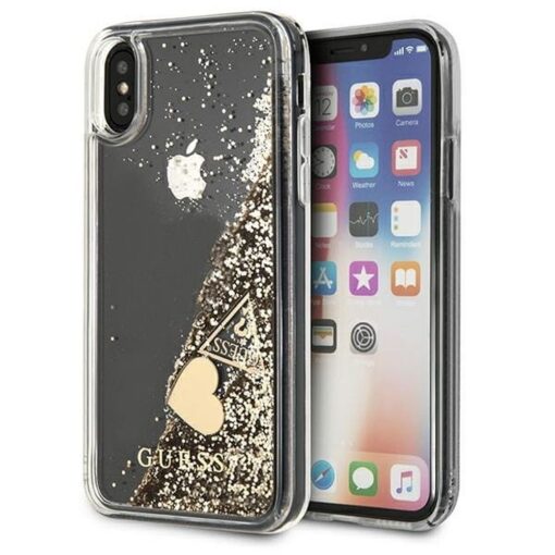 Echtes GUESS Case GUOHCPXGLHFLGO für iPhone X / Xs (Charms 2 Liquid Glitter / Gold) – Bild 8
