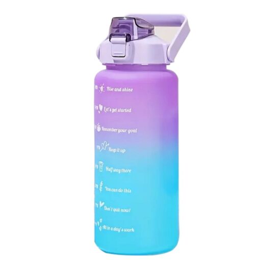 Wasserflasche / Strohhalmflasche mit Motivationsmessbecher 2L RC-K-992 lila blau