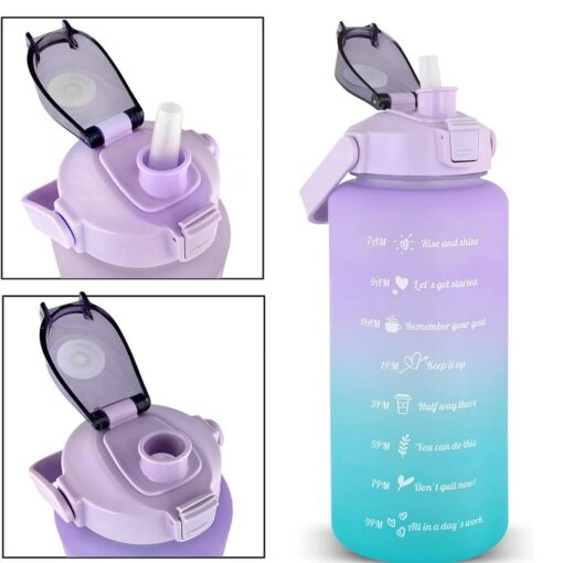 Wasserflasche / Strohhalmflasche mit Motivationsmessbecher 2L RC-K-992 lila blau – Bild 4