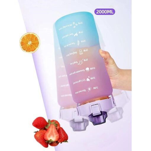 Wasserflasche / Strohhalmflasche mit Motivationsmessbecher 2L RC-K-992 lila blau – Bild 8