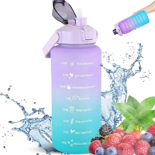Wasserflasche / Strohhalmflasche mit Motivationsmessbecher 2L RC-K-992 lila blau – Bild 10