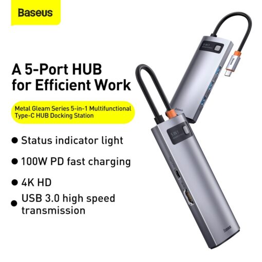 BASEUS adapter HUB 5in1 Type C CAHUB-CX0G 0,15 m gray – Bild 11