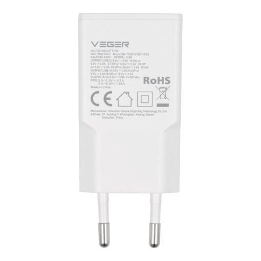 VEGER wall charger USB A + USB C QC PD 30W 30W1A1C white – Bild 5