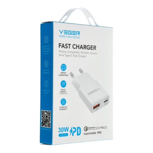 VEGER wall charger USB A + USB C QC PD 30W 30W1A1C white – Bild 6