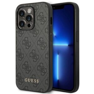 Original GUESS Hülle GUHCP14XG4GFGR für iPhone 14 PRO MAX (4G Gold Logo / Grau)