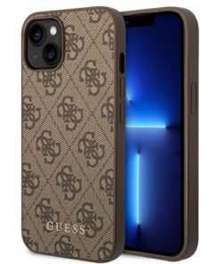 Original GUESS Case GUHCP14SG4GFBR für iPhone 14 (4G Gold Logo / Braun)