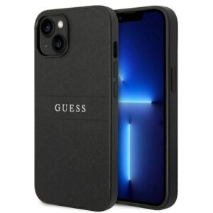 Originales GUESS Case GUHCP14MPSASBBK für iPhone 14 PLUS (Saffiano mit Metall-Logo / Schwarz)