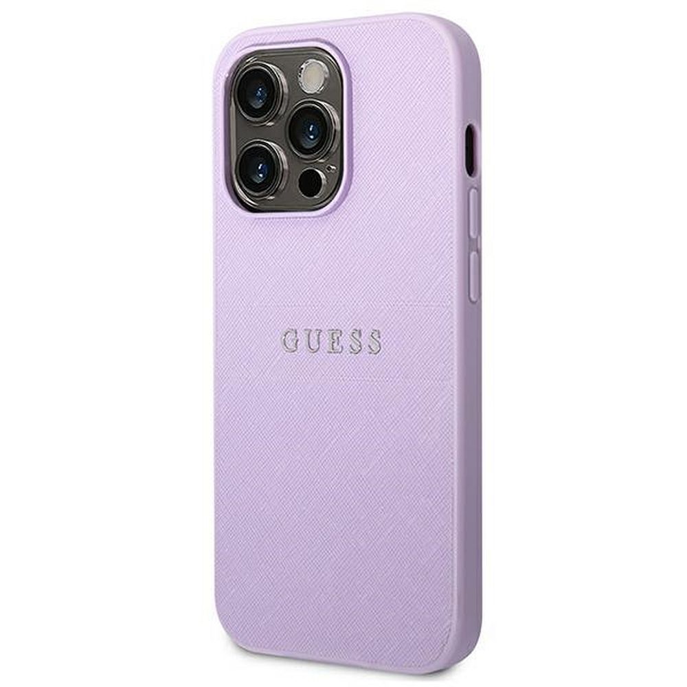 Originales GUESS Case GUHCP14LPSASBPU für iPhone 14 PRO (Saffiano mit Metall-Logo / Lila) – Bild 3