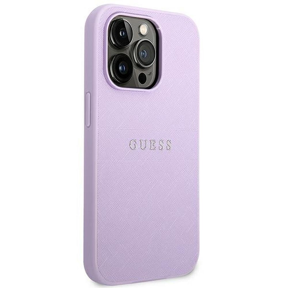 Originales GUESS Case GUHCP14LPSASBPU für iPhone 14 PRO (Saffiano mit Metall-Logo / Lila) – Bild 5