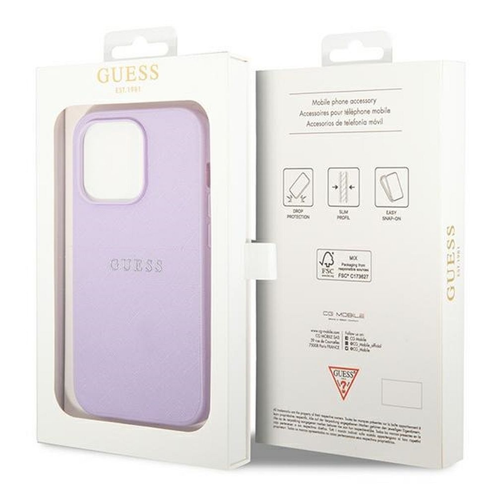 Originales GUESS Case GUHCP14LPSASBPU für iPhone 14 PRO (Saffiano mit Metall-Logo / Lila) – Bild 9