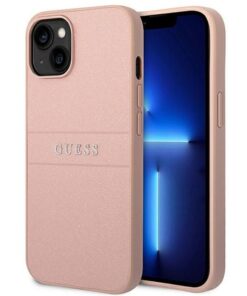 Originales GUESS Case GUHCP14MPSASBPI für iPhone 14 PLUS (Saffiano mit Metall-Logo / Pink)