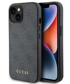 Originales GUESS Case GUHCP15SG4GFGR für iPhone 15 (4G Metall-Logo / Grau)