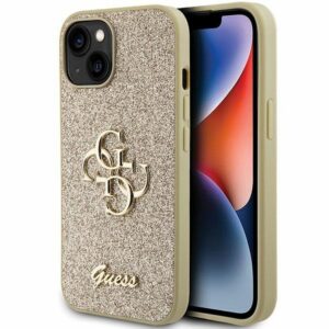 Original GUESS Hülle GUHCP15SHG4SGD für iPhone 15 (Fixed Glitter Big 4G / Gold)
