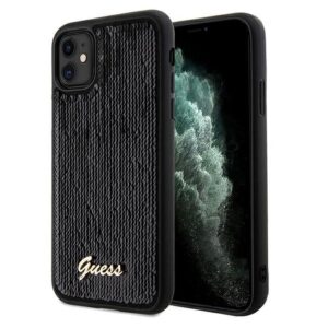 Original GUESS Case GUHCN61PSFDGSK für iPhone 11 (Sequin Script Metall / Schwarz)