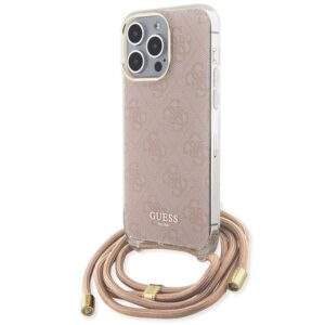 Originales GUESS Case GUHCP15LHC4SEP für iPhone 15 Pro (Crossbody Cord 4G Print / Rosa)