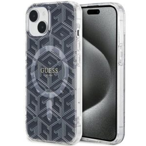 Original GUESS Hülle GUHMP15MHGCUSTGK für iPhone 15 Plus (kompatibel mit MagSafe / IML GCUBE / Schwarz)