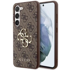 Original GUESS Case GUHCS24M4GMGBR für Samsung S24 Plus (Leder, 4G Metall-Logo, braun)