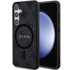 Original GUESS Case GUHCS24SGF4GGR für Samsung S24 (kompatibel mit MagSafe / 4G Ring Classic Logo / Schwarz)