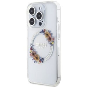 Original GUESS Hülle GUHMP15LHFWFCT für iPhone 15 Pro (Magsafe-kompatibel / Blumenkranz / transparent) – Bild 2