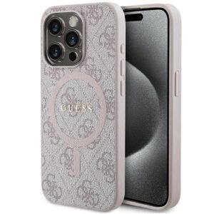 Originales GUESS Case GUHMP15XG4GFRP für iPhone 15 Pro Max (Magsafe-kompatibel / 4G Ring Classic Logo / Rosa)