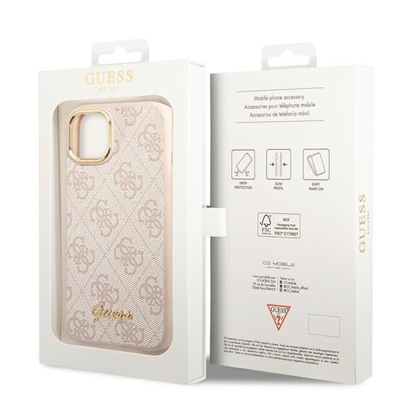 GUESS Handyhülle für iPhone 13 / 14 / 15 GUHCP14SHG4SHP (4G Vintage Gold Logo) in Rosa – Bild 9