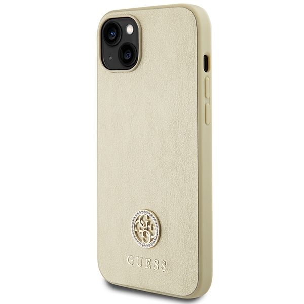 GUESS Handyhülle für iPhone 13 / 14 / 15 GUHCP15SPS4DGPD (Leder, 4G Metall-Logo mit Strass) Gold – Bild 3