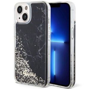 GUESS Handyhülle für iPhone 13 / 14 / 15 GUHCP14SLCSGSGK (Liquid Glitter Marble) Schwarz