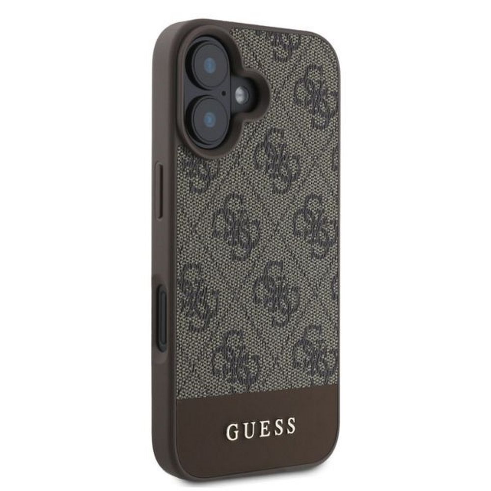 GUESS Handyhülle für iPhone 16 GUHCP16SG4GLBR (PC/TPU 4G PU Bottom Stripe) Braun – Bild 4
