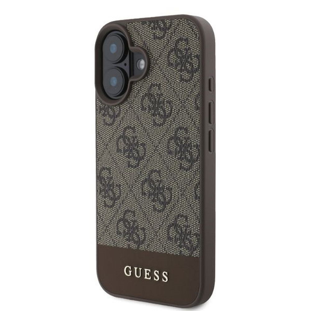 GUESS Handyhülle für iPhone 16 GUHCP16SG4GLBR (PC/TPU 4G PU Bottom Stripe) Braun – Bild 5