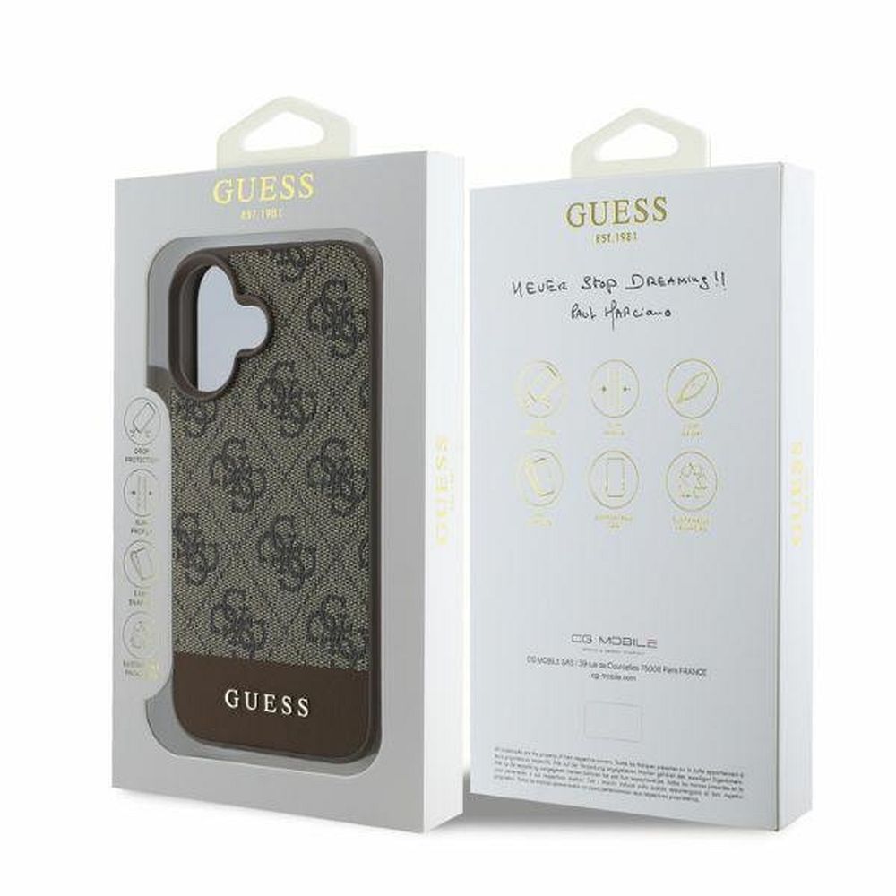 GUESS Handyhülle für iPhone 16 GUHCP16SG4GLBR (PC/TPU 4G PU Bottom Stripe) Braun – Bild 6