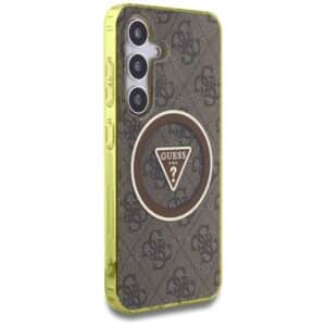 GUESS Hülle für SAMSUNG S25 GUHMS25SHG4PRTGW (Magnetisches IML Metall Glitter 4G Kreis Dreieck) Braun
