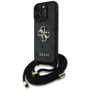 GUESS Hülle für iPhone 16 Pro Max GUHCP16XP4GMGCRK (CBDY PU 4G Big Logo mit Band) Schwarz